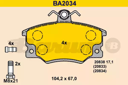 Комплект тормозных колодок BA2034 BARUM