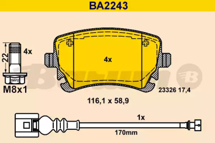 Комплект тормозных колодок BA2243 BARUM