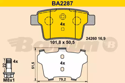 Комплект тормозных колодок BA2287 BARUM