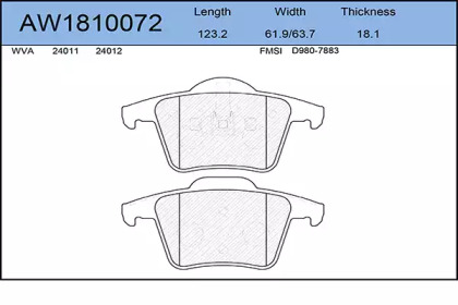 Комплект тормозных колодок AW1810072 AYWIPARTS