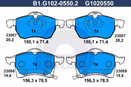 Комплект тормозных колодок B1.G102-0550.2 GALFER