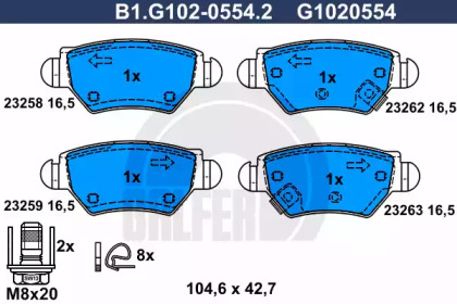 Комплект тормозных колодок B1.G102-0554.2 GALFER