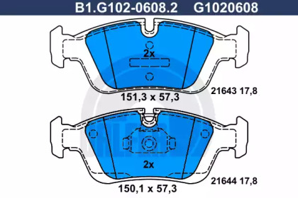 Комплект тормозных колодок B1.G102-0608.2 GALFER