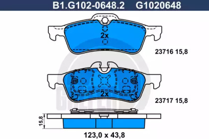 Комплект тормозных колодок B1.G102-0648.2 GALFER