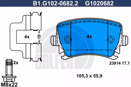 Комплект тормозных колодок B1.G102-0682.2 GALFER