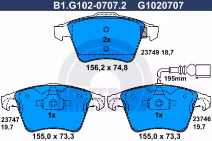 Комплект тормозных колодок B1.G102-0707.2 GALFER