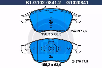 Комплект тормозных колодок B1.G102-0841.2 GALFER