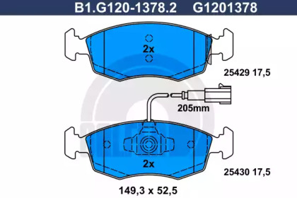 Комплект тормозных колодок B1.G120-1378.2 GALFER